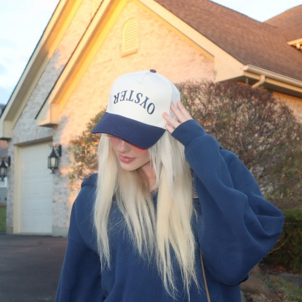 Upside Down Oyster Hat - Bone/Navy